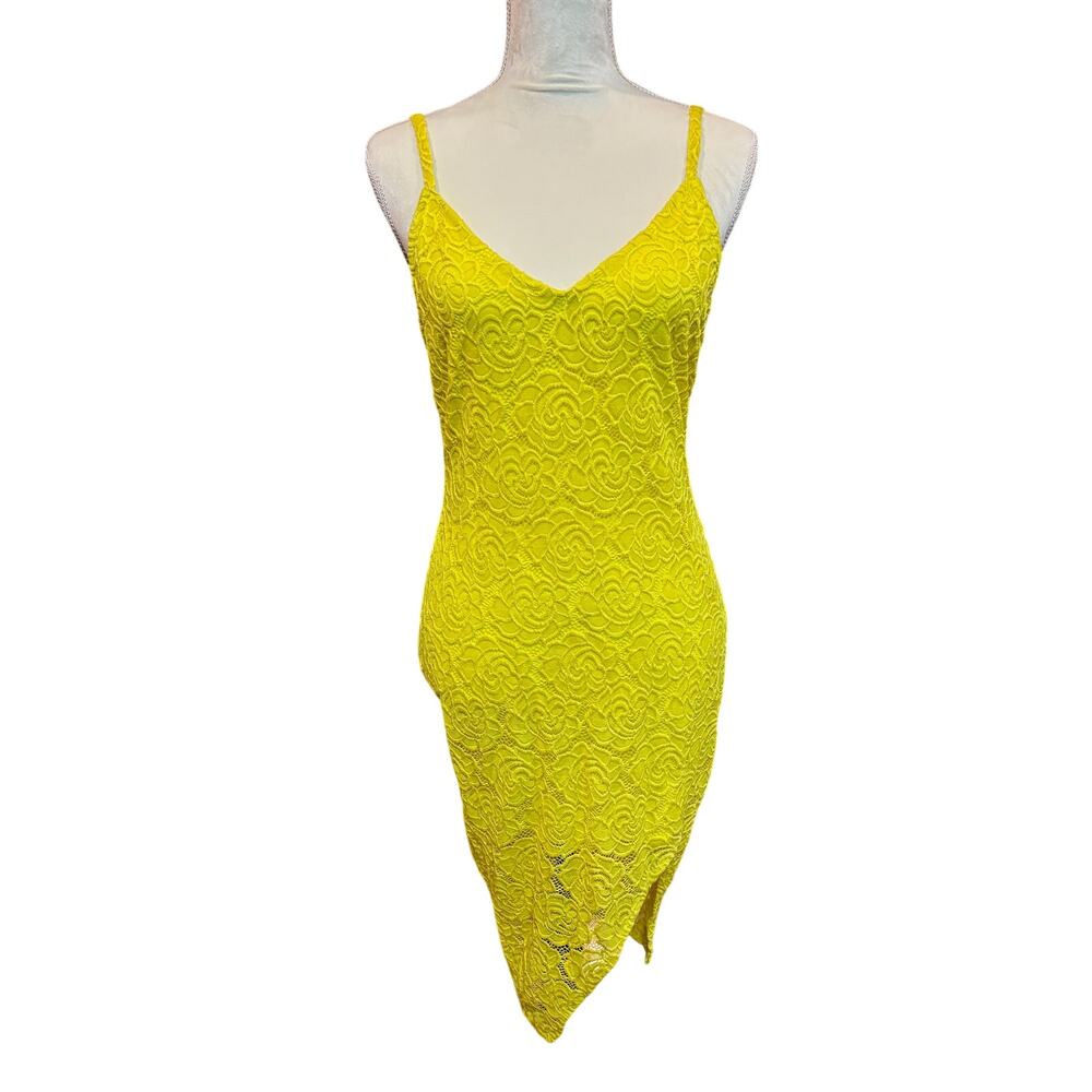 Yellow Handmade Lace Overlay V-Neck Sleeveless Dress Size S